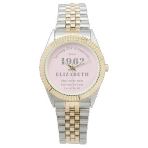 60th Birthday 1962 Elegant Girly Pink Grey Woman's Watch