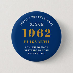 60th Birthday 1962 Elegant Gold Blue 6 Cm Round Badge