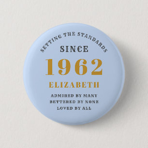 60th Birthday 1962 Elegant Gold Blue Grey 6 Cm Round Badge