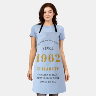 60th Birthday 1962 Elegant Gold Blue Grey Apron