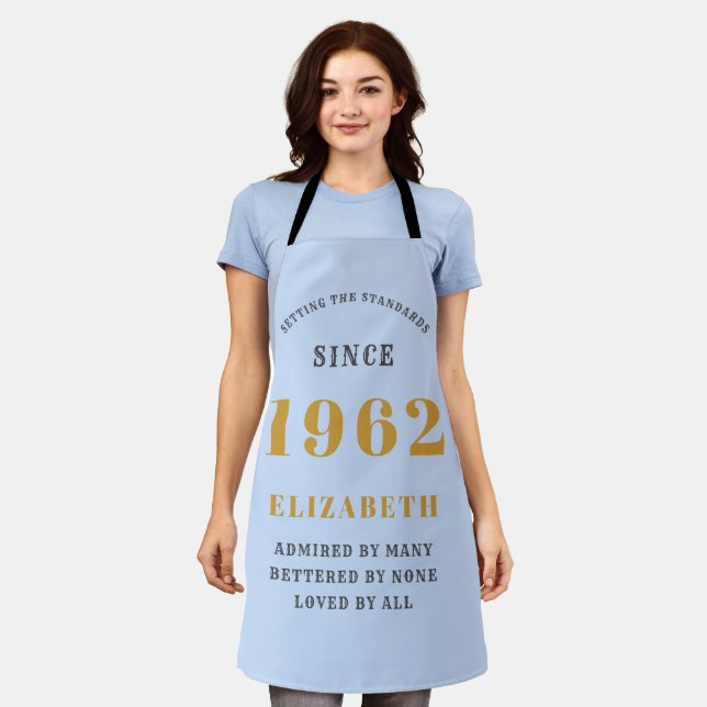60th Birthday 1962 Elegant Gold Blue Grey Apron (Worn)