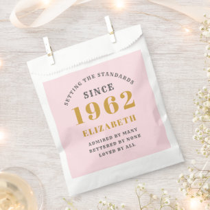 60th Birthday 1962 Elegant Gold Pink Grey Favour Bags