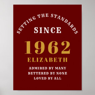 60th Birthday 1962 Elegant Red Gold Chic Poster