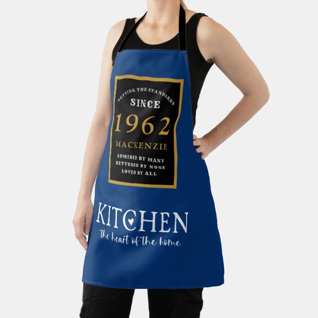 60th Birthday 1962 Name Elegant Black Gold Blue Apron (Insitu)