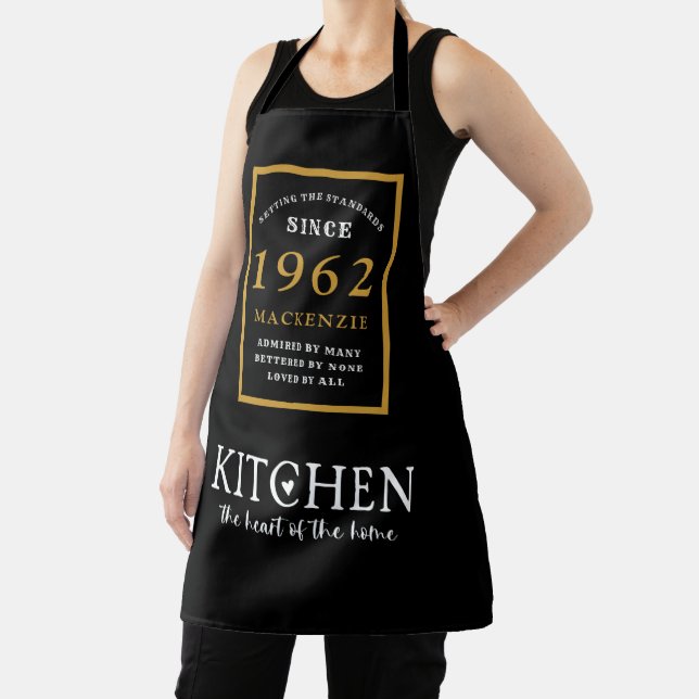 60th Birthday 1962 Name Elegant Black Gold Chic Apron (Insitu)