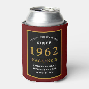 60th Birthday 1962 Name Elegant Red Black Gold Can Cooler