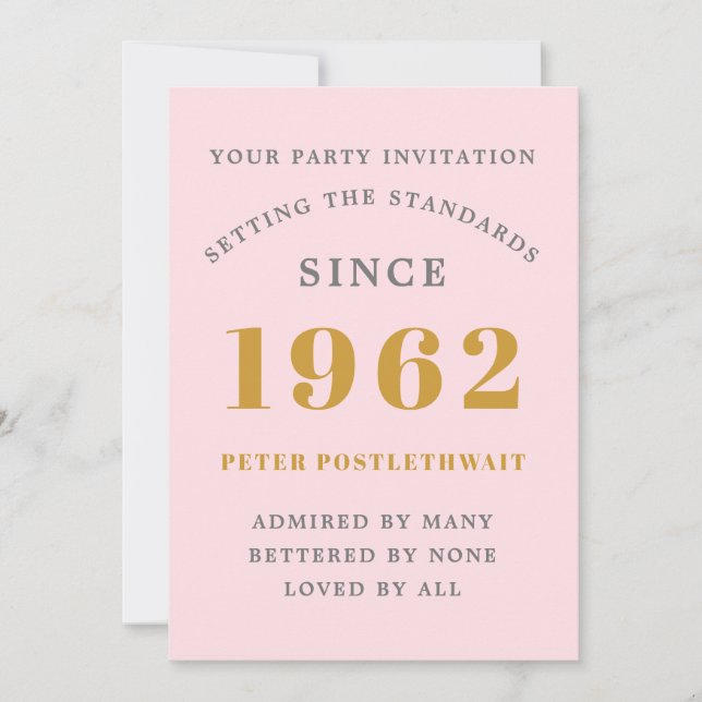 60th Birthday 1962 Pink Gold Elegant Chic Invitation (Front)