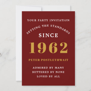 60th Birthday 1962 Red Gold Elegant Chic Invitation