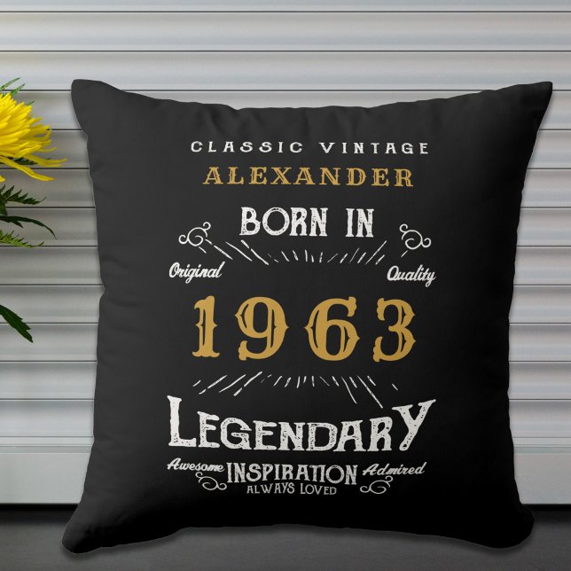 60th Birthday 1963 Add Name Black Gold Legend Cushion (Creator Uploaded)