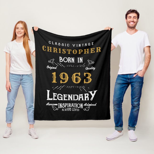 60th Birthday 1963 Add Name Legendary Black Gold Fleece Blanket (In Situ)