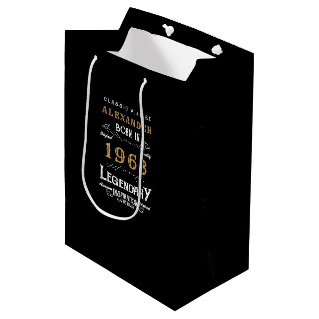 60th Birthday 1963 Add Name Legendary Black Gold Medium Gift Bag (Front Angled)
