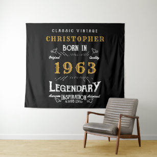 60th Birthday 1963 Add Name Legendary Black Gold Tapestry