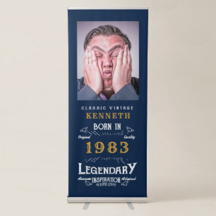 60th Birthday 1963 Legend Blue Gold Name Photo Retractable Banner