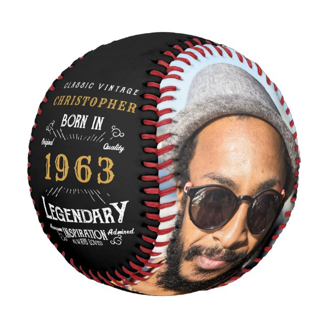 60th Birthday 1963 Monogram Name Photo Legendary Baseball (Angled)