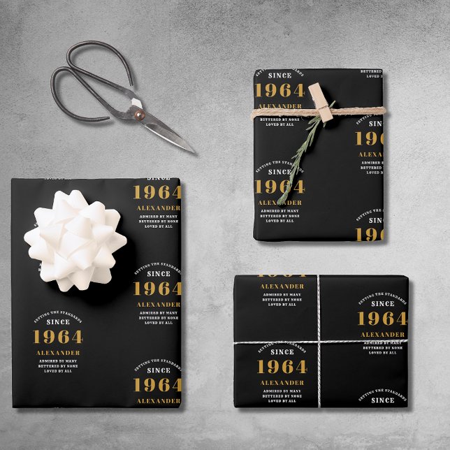 60th Birthday 1964 Black Gold Chic Elegant Wrapping Paper Sheet (60th Birthday Chic 1964 Themed Black & Gold Elegant Wrapping Paper Sheets.)