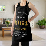 60th Birthday 1964 Name Chic Elegant Black Gold Apron<br><div class="desc">Elegant Black & Gold Chic Apron - 60th Birthday 1964 Name Personalised Kitchen & BBQ Essentials. Celebrate a fabulous birthday with style and practicality! This Elegant Black & Gold Chic Apron, personalised for those born in 1964, is the perfect accessory for the culinary enthusiast in your life. Its eye-catching design,...</div>