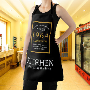 60th Birthday 1964 Name Elegant Black Gold Chic Apron
