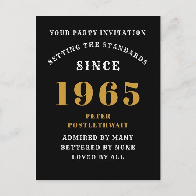 60th Birthday 1965 Black Gold Postcard (Front)