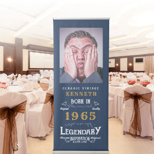 60th Birthday 1965 Legend Blue Gold Name Photo Ret Retractable Banner
