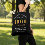 60th Birthday 1966 Black Gold For Her Personalized Tote Bag<br><div class="desc">60th birthday born 1966 tote bag. A personalized classic design for that birthday celebration for a special woman. Add the name to this vintage retro style , white and gold design for a custom birthday gift. Easily edit the name and year with the template provided. A wonderful custom birthday gift....</div>