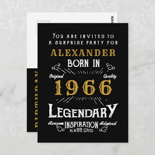 60th Birthday 1966 Black Gold Legend Invitation Postcard
