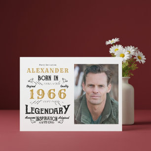 60th Birthday 1966 Legend White & Gold Photo Invitation