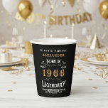 60th Birthday 1966 Legendary Retro Paper Cups<br><div class="desc">For those born in 1966 and celebrating their 60th birthday we have the ideal birthday paper cups. The black background with a white and gold vintage typography design design is simple and yet elegant with a retro feel. Easily customize the text of this birthday gift using the template provided. More...</div>