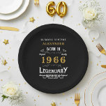 60th Birthday 1966 Legendary Retro Paper Plate<br><div class="desc">For those born in 1966 and celebrating their 60th birthday we have the ideal birthday paper plates. The black background with a white and gold vintage typography design design is simple and yet elegant with a retro feel. Easily customize the text of this birthday gift using the template provided. More...</div>