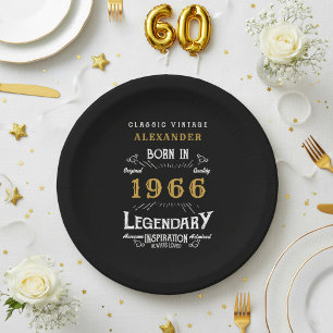 60th Birthday 1966 Legendary Retro Paper Plate