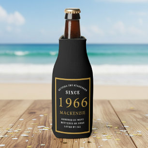 60th Birthday 1966 Name Elegant Chic Black Gold Bottle Cooler