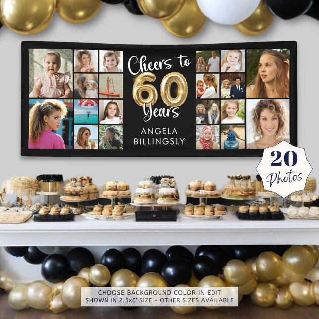 60th Birthday 20 Photo Collage Cheers to 60 Years Banner (Creator Uploaded)