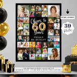 60th Birthday 39 Photo Collage Cheers to 60 Years Poster<br><div class="desc">Celebrate a 60th birthday with a photo memories display poster print utilising this easy-to-upload photo collage template with 39 square photos and the title CHEERS TO 60 YEARS and name in your choice of background colour in EDIT. The design features faux metallic gold foil balloon numbers and modern calligraphy script...</div>
