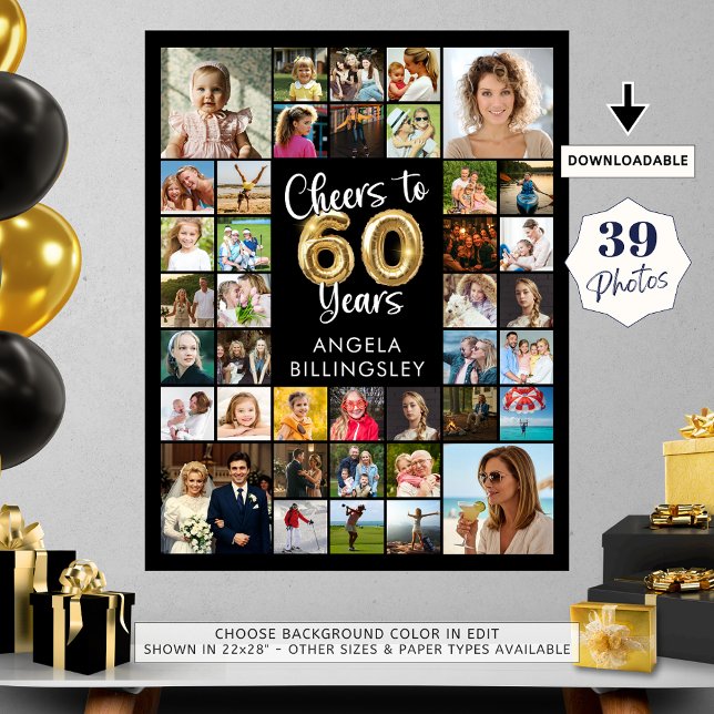 60th Birthday 39 Photo Collage Cheers to 60 Years Poster (Creator Uploaded)