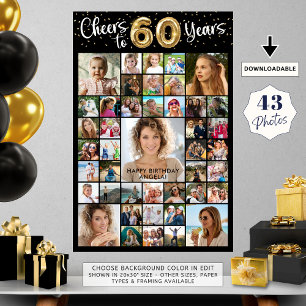 60th Birthday 43 Photo Collage Cheers to 60 Years Poster