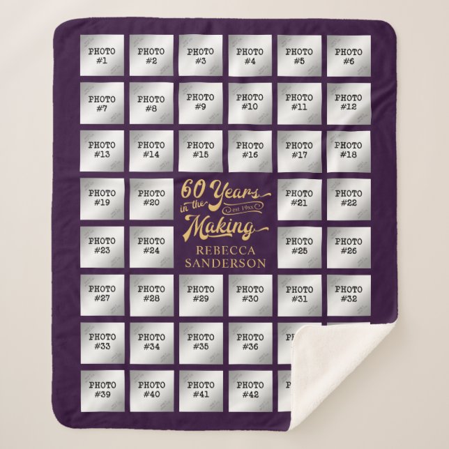 60th Birthday 44 Photo Collage Years in the Making Sherpa Blanket (Front)