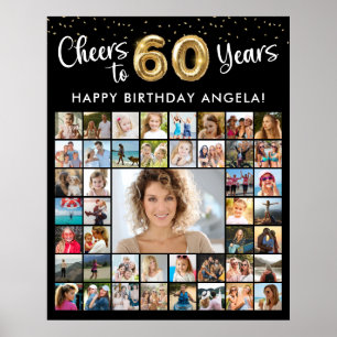60th Birthday 45 Photo Collage Cheers to Years Poster