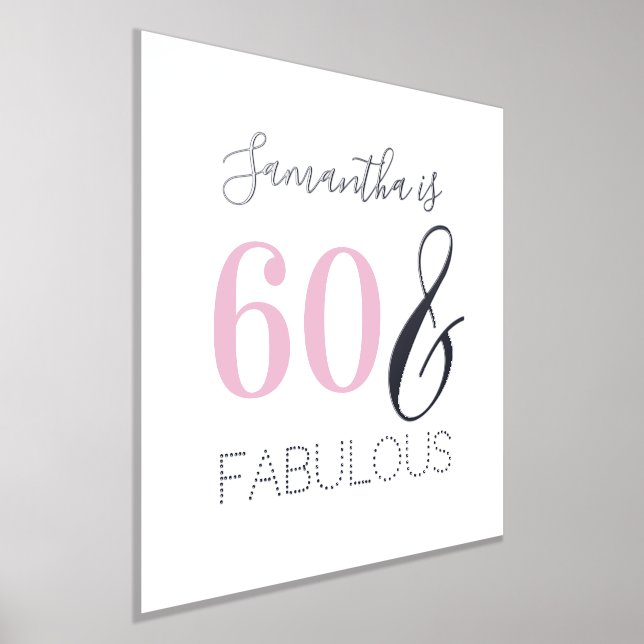 60th Birthday 60 and Fabulous Birthday Pink Silver Foil Prints (Laydown)