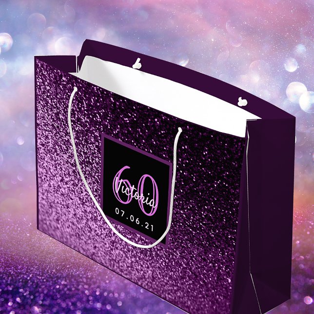 60th Birthday 60 purple pink glitter glam girl Large Gift Bag (Creator Uploaded)