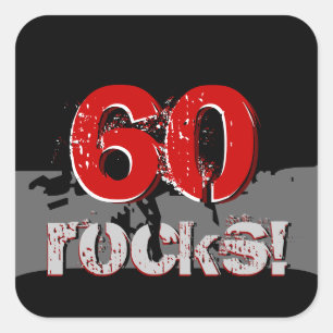 60th Birthday - 60 Rocks! Grunge Red and Black Square Sticker