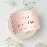 60th birthday 60 rose gold diamonds save the date postcard<br><div class="desc">A feminine and glamourous Save the Date card for a 60th birthday party 60 years old. A feminine pink, rose gold faux metallic looking background decorated with faux rose gold diamond sprinkle. Templates for a date and your text. Dark rose gold coloured letters. The text: Save the Date is written...</div>