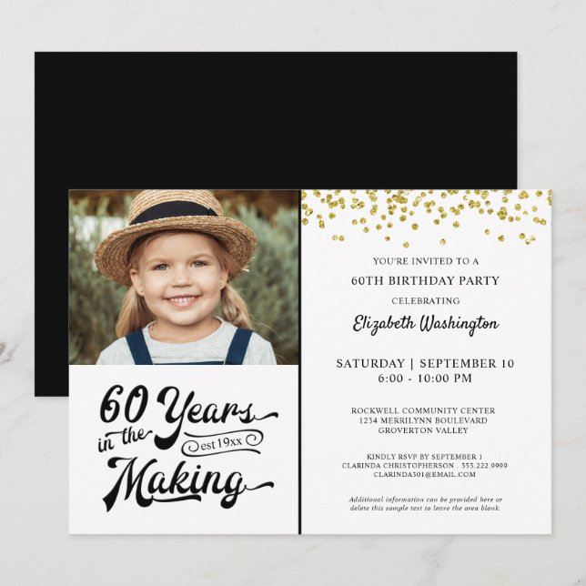 60th Birthday 60 YEARS IN THE MAKING Gold Confetti Invitation (Front/Back)