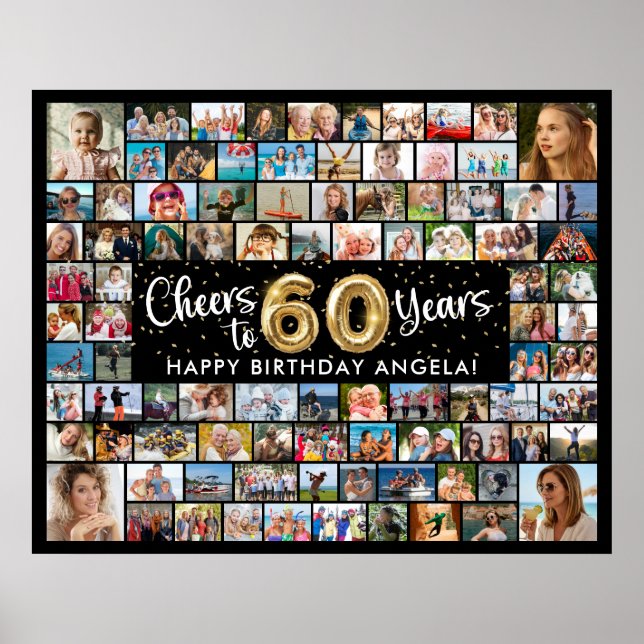 60th Birthday 92 Photos Black Gold Cheers To Year Poster (Front)