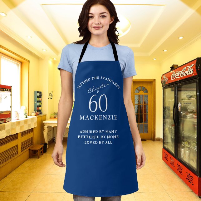 60th Birthday Add Name Elegant Blue and White Apron (Creator Uploaded)
