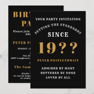 60th Birthday Add Name Year Black Gold For Him Invitation