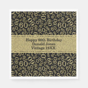 60th Birthday Age Number Pattern Gold/Black Napkin