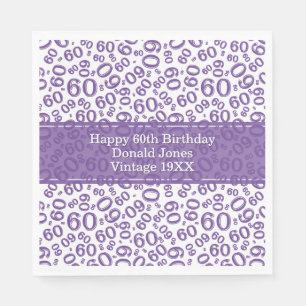 60th Birthday Age Number Pattern Purple/White Napkin