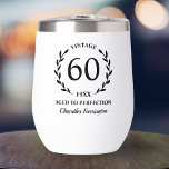 60th Birthday Aged to Perfection Custom Name Year<br><div class="desc">Super fun 60th birthday gift - wine or coffee tumbler features text that reads "Vintage - aged to perfection" Add the birthday person's age, year and name. So easy to customise - you can even change the text colour. This makes a truly one of a kind birthday gift that will...</div>