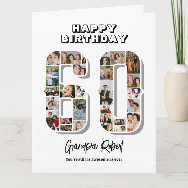 60th Birthday Anniversary Number 60 Photo Collage Card (Front)