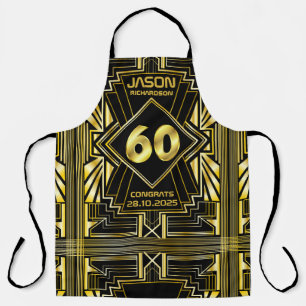 60th Birthday Art Deco Gold Black Great Gatsby Apron