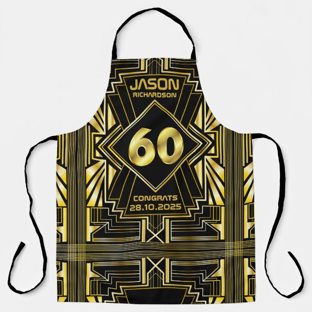 60th Birthday Art Deco Gold Black Great Gatsby Apron (Front)